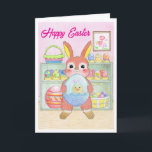 Cartão Easter Bunny Rabbit Eggs Kids Folded Card<br><div class="desc">"Look! look at my Easter eggs!" This adorable bunny holding an Easter egg was drawn with a little kid in mind. In her room, there's a shelf filled with the Easter eggs she’s collected. Doesn’t she look happy standing before all those colorful patterns? This card is perfect for your little...</div>