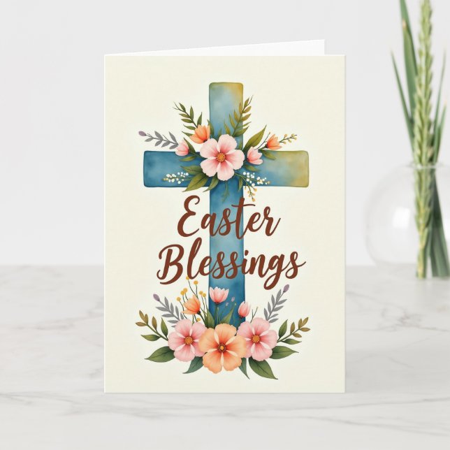 Cartão Easter Floral Cross Card (Frente)