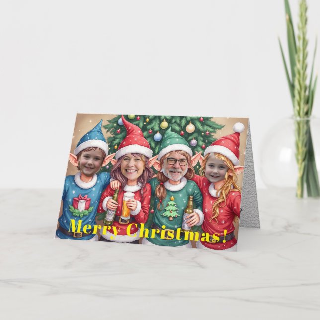 Cartão Easy Custom Digital Add Your Face 4 Photo Elves (Frente)