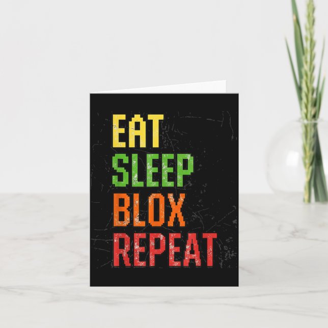 Cartão Eat Sleep Blox Repeat, Blox Gaming, Funny Blox Cos (Frente)