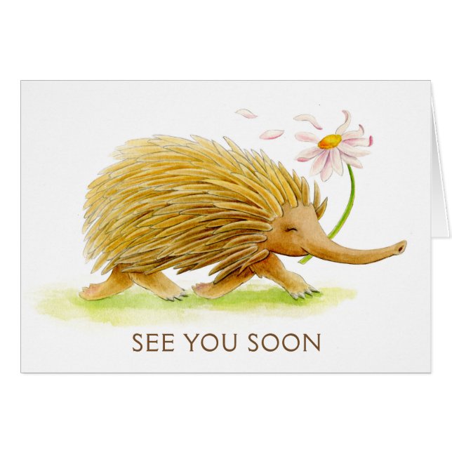Cartão Echidna whimsy animal watercolor (Frente Horizontal)