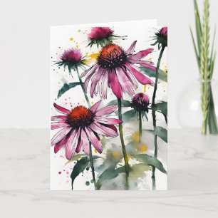 Cartão Echinacea - Flores aquarela