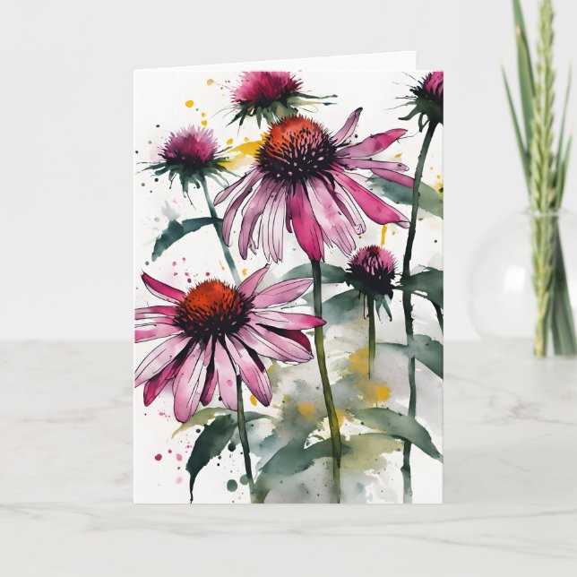 Cartão Echinacea - Flores aquarela (Frente)