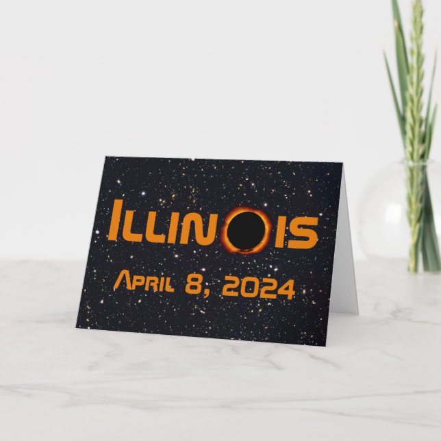 Cartão Eclipse Solar Total de 2024 Illinois (Frente)