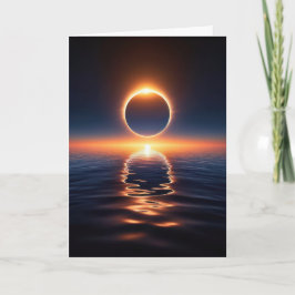 Cartão Eclipse Solar Total De Aniversário Sobre Água Oceâ