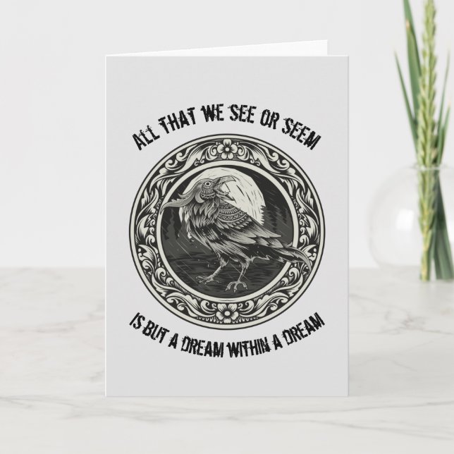 Cartão Edgar Allan Poe Autor Poeta Dream Raven Medallion (Frente)