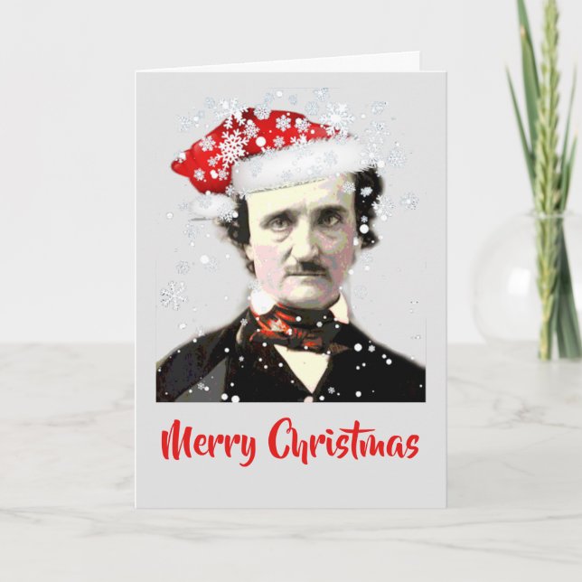 Cartão Edgar Allan Poe Presente de Natal Chapéu de Floco  (Frente)