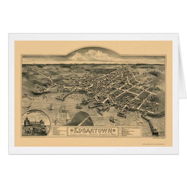 Cartão Edgartown, mapa panorâmico das MÃES - 1886 (Frente Horizontal)