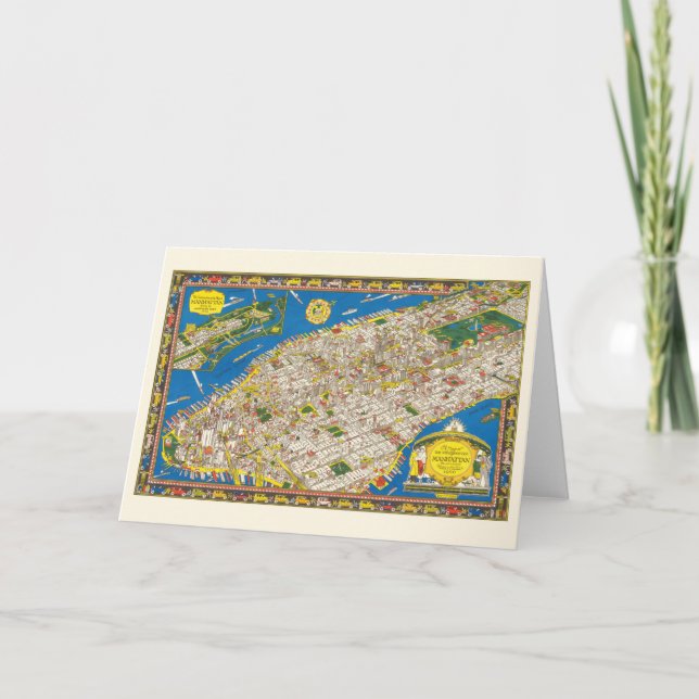 Cartão Edição do Diário 1926 Mapa do Pictorial Manhattan  (Frente)