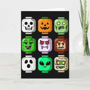 Cartão Edifício de Halloween Tijolo Cabeça Abóbora Fantas