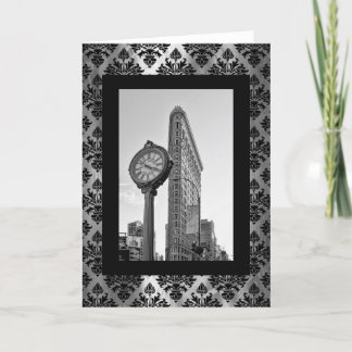 Cartão Edifício Flatiron e Relógio em Preto e Branco 2