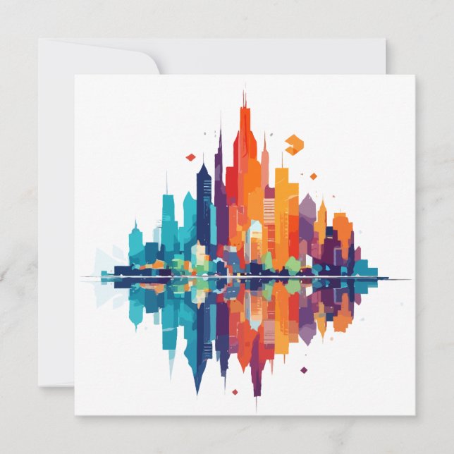 Cartão Edifícios Cityscape Modernos Skyscrapers Cidade Li (Frente)