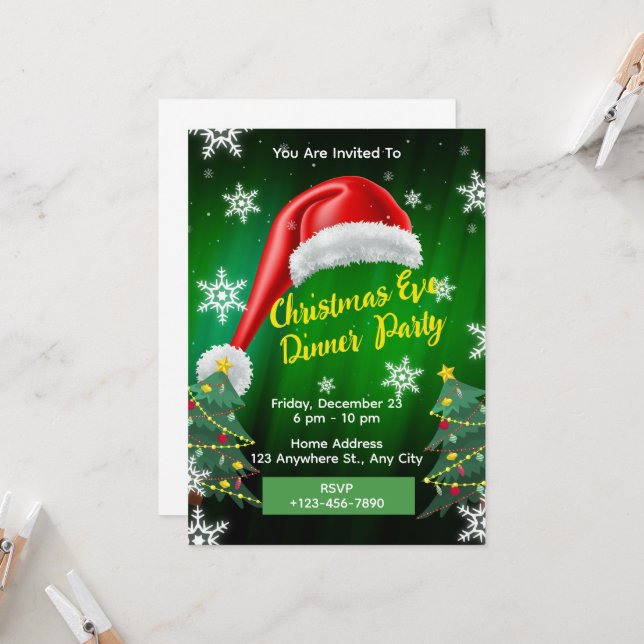 Cartão Editável de Convite para Janto Véspera de N (Frente/Verso In Situ)
