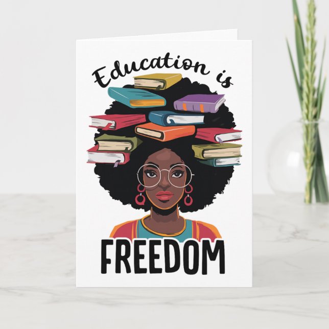 Cartão Educação É Liberdade Professor Mês da História Neg (Frente)