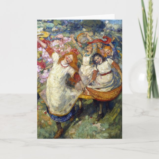 Cartão Edward Atkinson Hornel - A dança da Primavera (Frente)