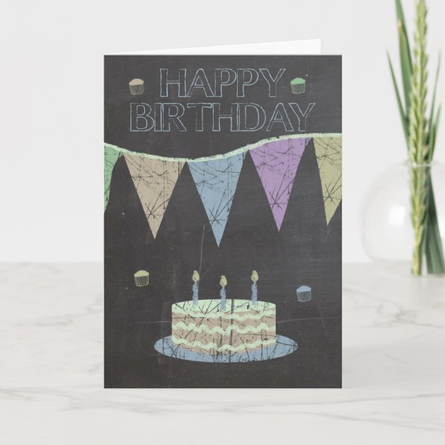 Cartão Efeito do Conselho do giz de tendência, com bolo (Frente)