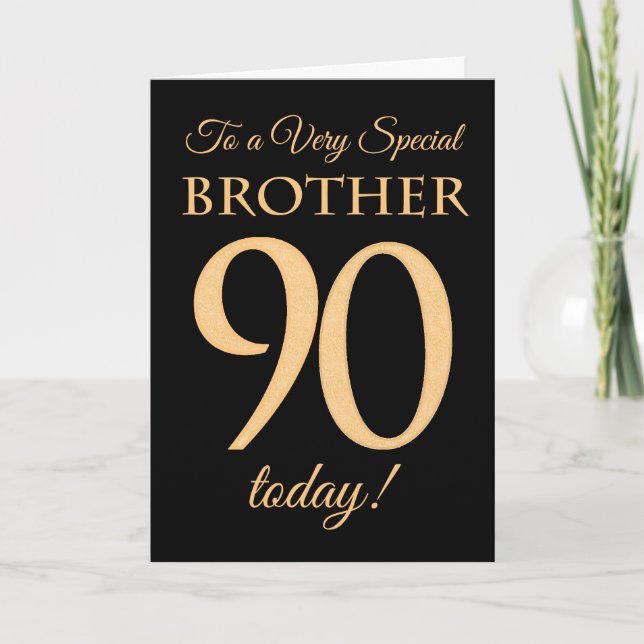 Cartão Efeito Dourado de 90 em Preto, para Irmão Aniversá (Frente)