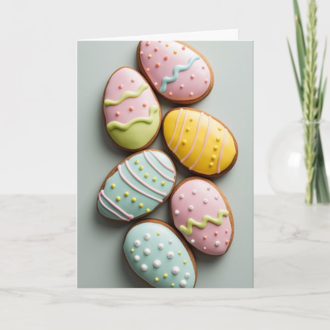 Cartão Egg-shaped Easter cookies with pastel icing (Frente)