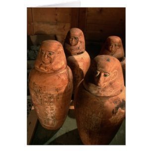 Cartão Egito, jarros canópicos da 26ª dinastia encontrado