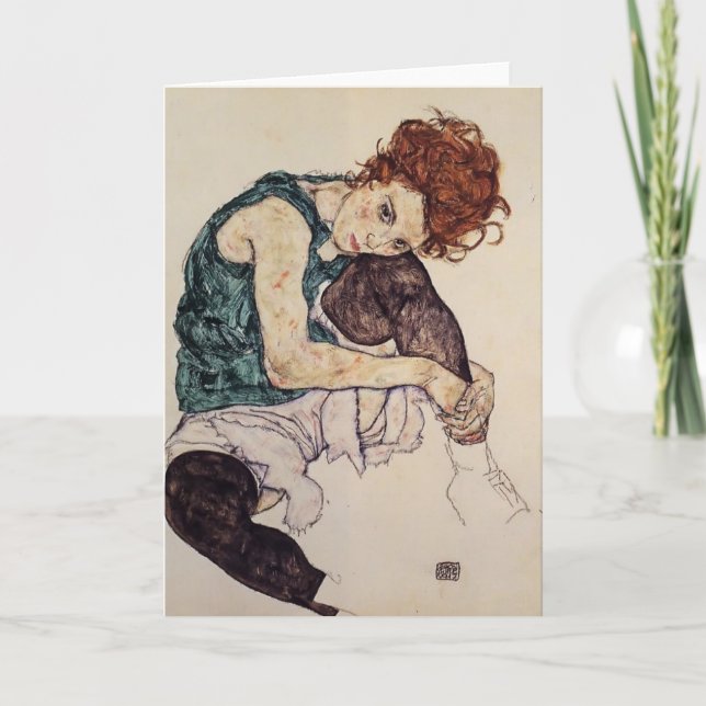 Cartão Egon Schiele - Mulher sentada com joelho torto (Frente)