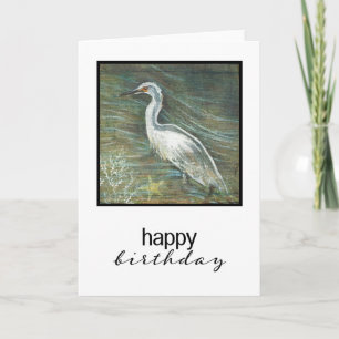 Cartão Egret Shorebird Em Arte Pintada Com Água
