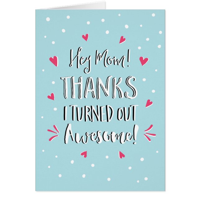 Cartão Ei, obrigados Dia de as mães (Frente)