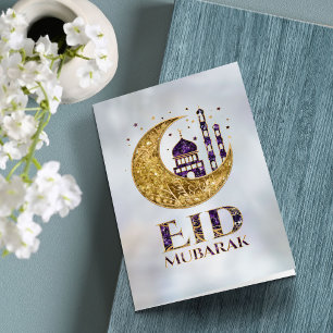 Cartão Eid Mubarak - Ametist, Pérola e Dourado
