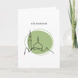 Cartão Eid Mubarak | Arte de Linha de Mesquita Min