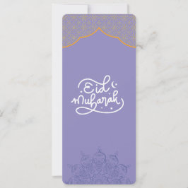 Cartão Eid Mubarak Dourado e roxo Mandala