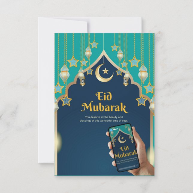Cartão Eid Mubarak Elegante (Frente)