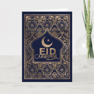 Cartão Eid Mubarak - Feliz Eid - Dourado e azul