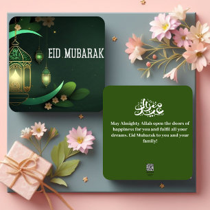 Cartão Eid Mubarak, Minimalista Verde Branco
