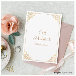 Cartão Eid Mubarak White Vintage Feriado Muçulmano Barroc