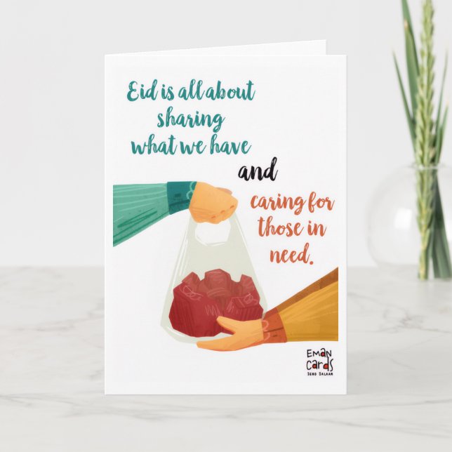Cartão Eid ul Adha Mubarak - Compartilhando Carne (Frente)