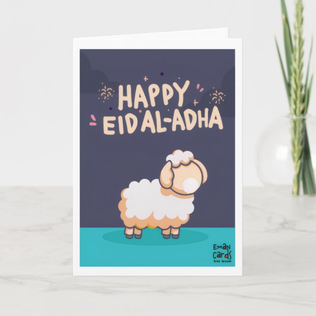 Cartão Eid ul Adha Mubarak - Cute Sheep (Frente)