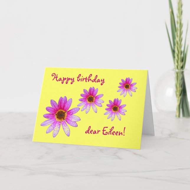 Cartão Eileen Pink Daisy Happy Birthday (Frente)
