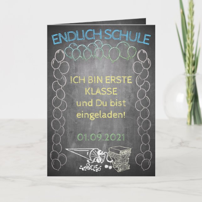 Cartão Einladungskarte zur Einschulung im Tafelstil (Frente)