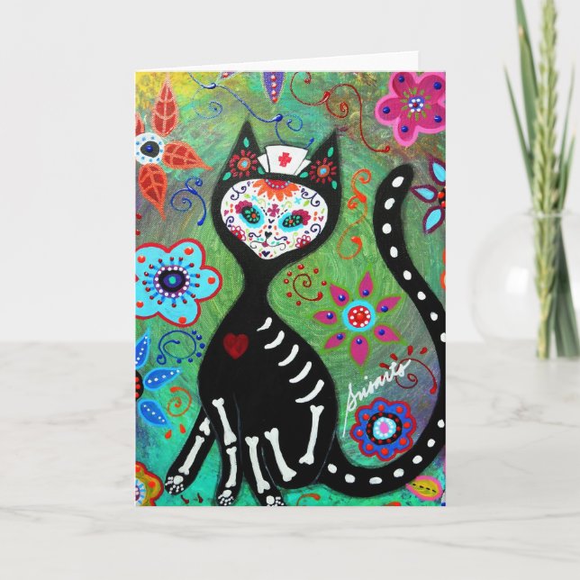 CARTÃO EL GATO CAT DIA DE LOS MUERTOS NURSE PAINTING (Frente)