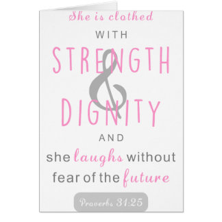 Cartão ela está vestida com força e dignidade provérbios 
