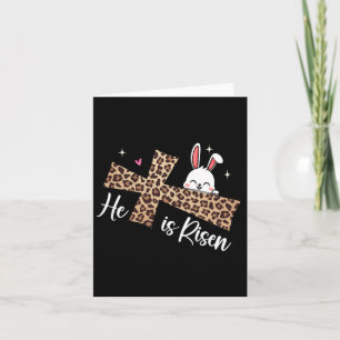 Cartão Ele É Risen Leopard Cross Bunny Day Christi