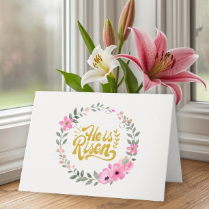 Cartão Ele Ressuscitou Personalizado Cristão Floral Elega