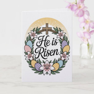 Cartão Ele Ressuscitou Rodinha de Lírio Circular Kawaii P
