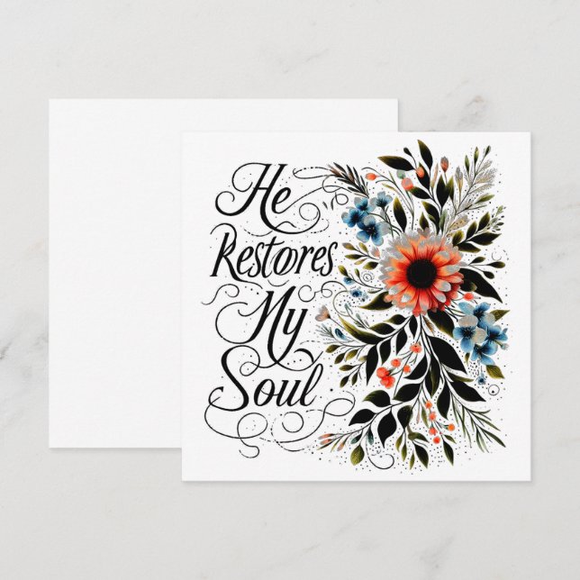 Cartão Ele restaura minha alma floral (Frente/Verso)