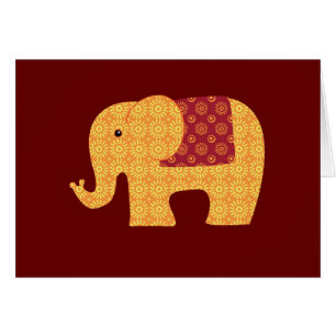 Cartão Elefante alaranjado bonito da flor no vermelho