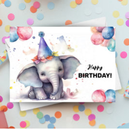 Cartão Elefante Balões e Partido Feliz Aniversário