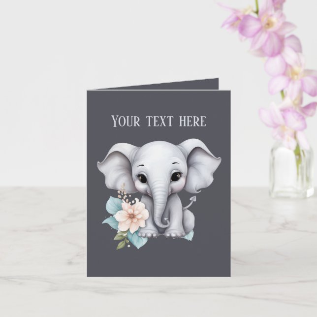 Cartão Elefante bebê bonito adiciona texto para qualquer  (Orquídea)