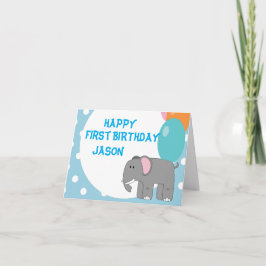 Cartão Elefante bebê de um ano, aniversário