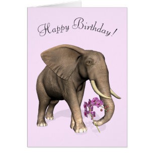 Cartão Elefante com orquídea cor-de-rosa