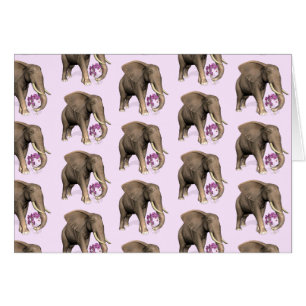 Cartão Elefante Com Orquídea Rosa
