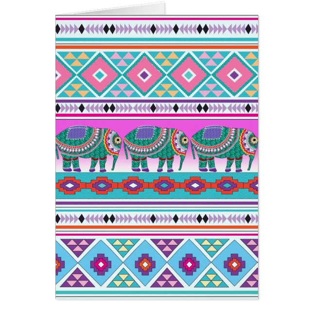 Cartão Elefante com padrão asteca (Frente)